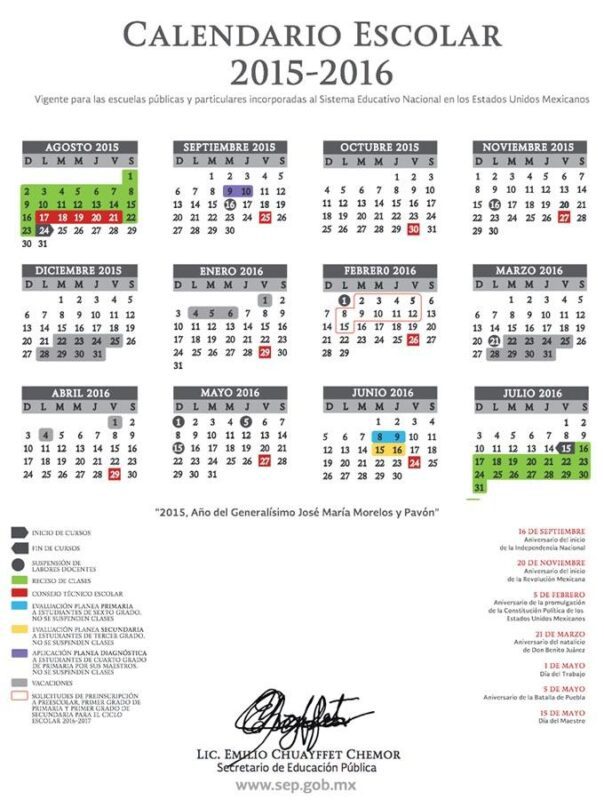 Calendario SEP 2015 2016 ESTADO DE MEXICO