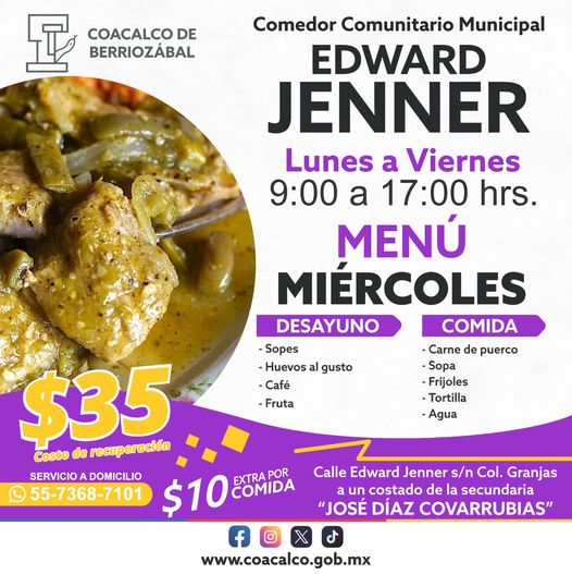 Checa el menu del comedor comunitario Horario de atencion lunes