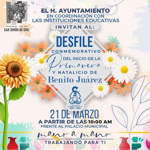 El H. Ayuntamiento de San Simón De Guerrero, te invita a asistir al desfile conm