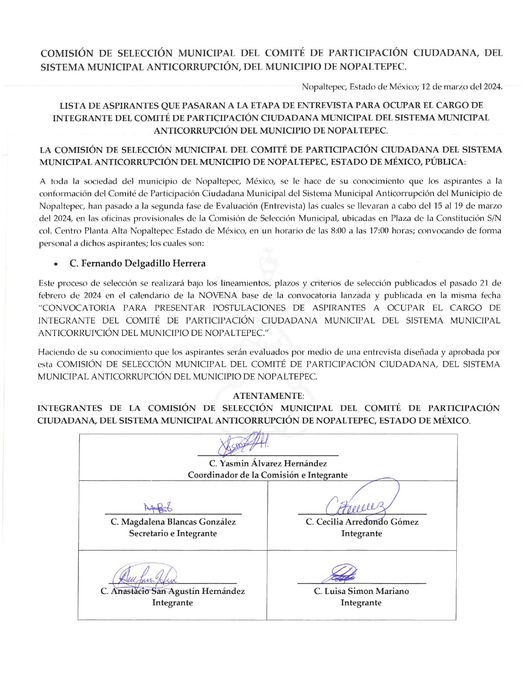 LA COMISION DE SELECCION MUNICIPAL HACE PUBLICA LA LISTA DE