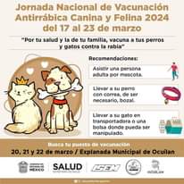 #Salud ¡Vacuna a tus compañeros peludos contra la rabia en la Jornada Nacional