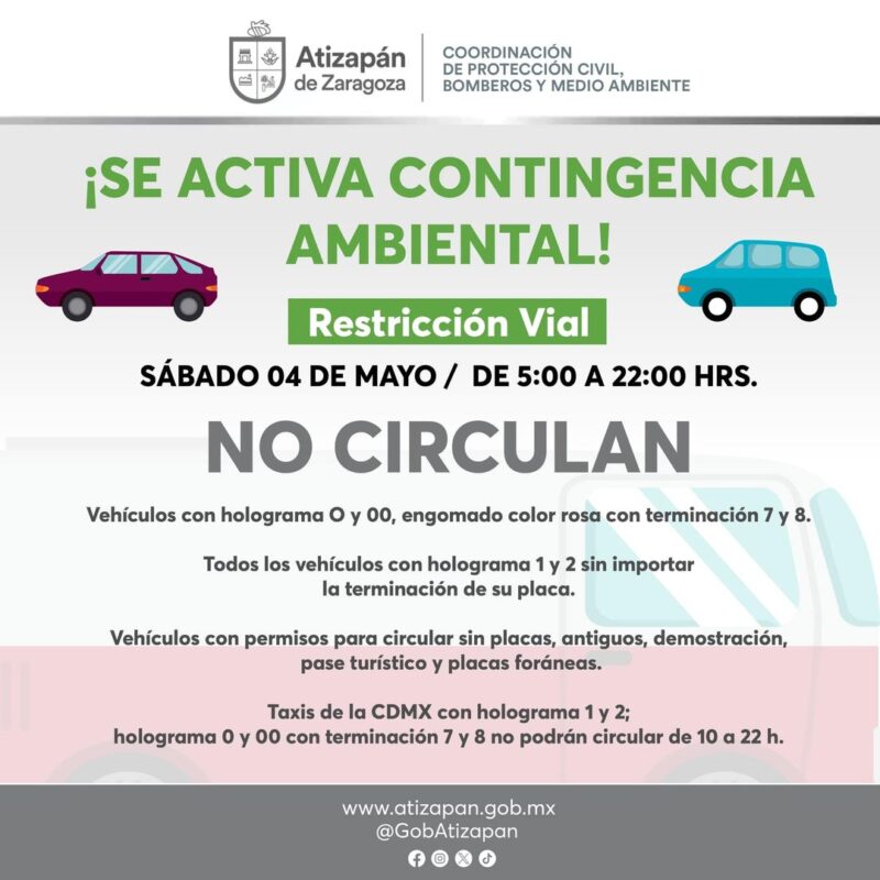 1714786403 Restriccion vial ante contingencia ambiental este sabado 4 de mayo