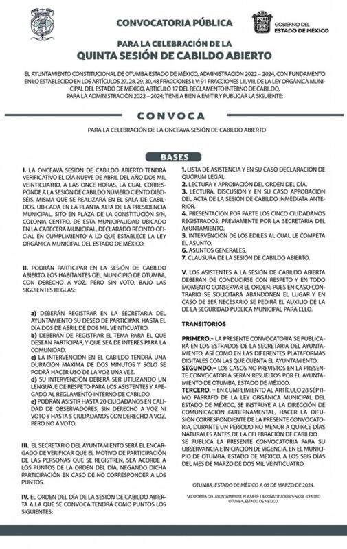 1714790685 Convocatoria de la Quinta Sesion de Cabildo Abierto