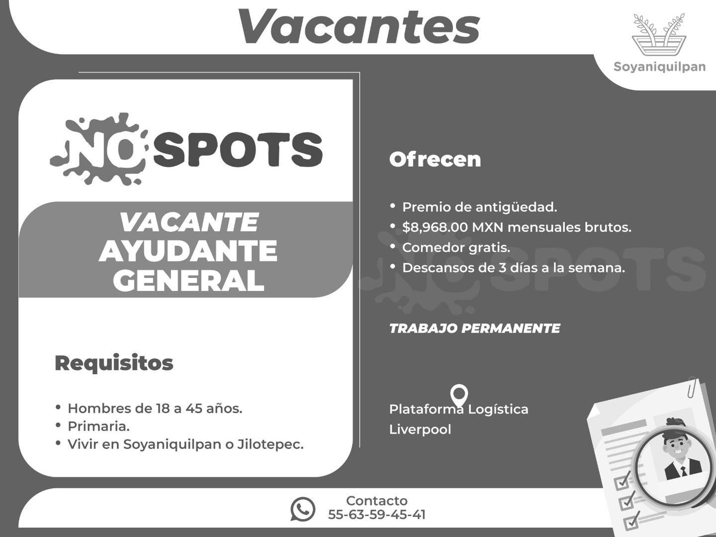 1714844191 852 La empresa NO SPOTS tiene disponibles las siguientes vacantes Si