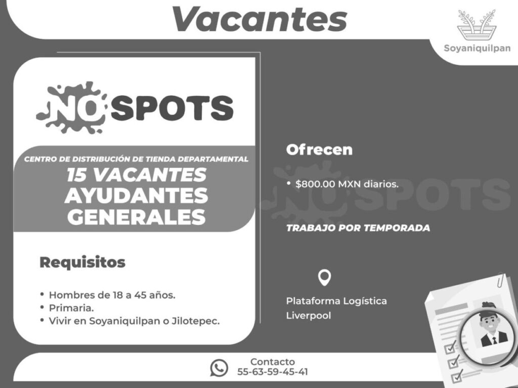 1714844195 La empresa NO SPOTS tiene disponibles las siguientes vacantes Si scaled