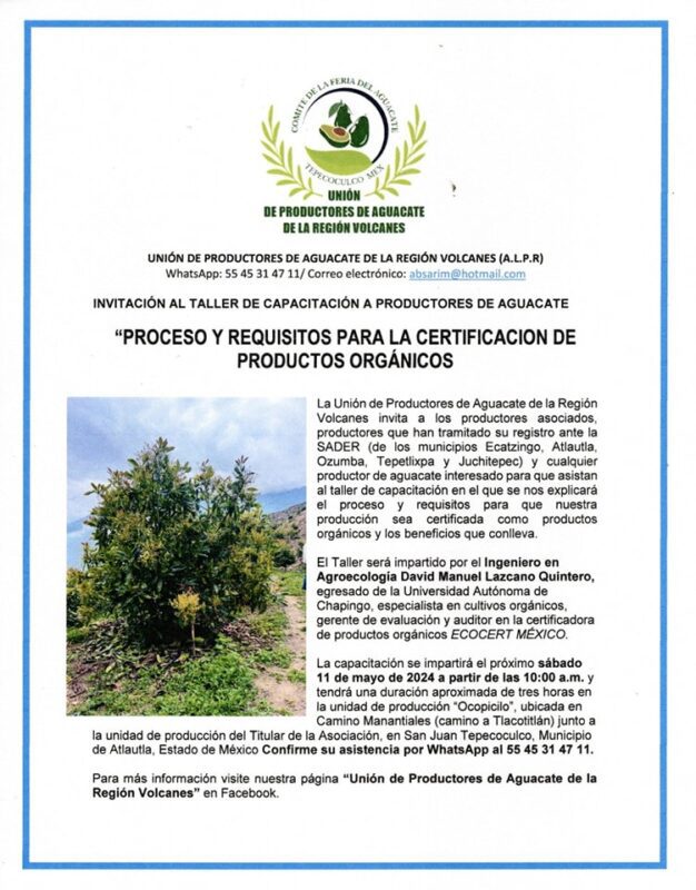 1715436715 LA UNION DE PRODUCTORES DE AGUACATE INVITAN AL TALLER DE