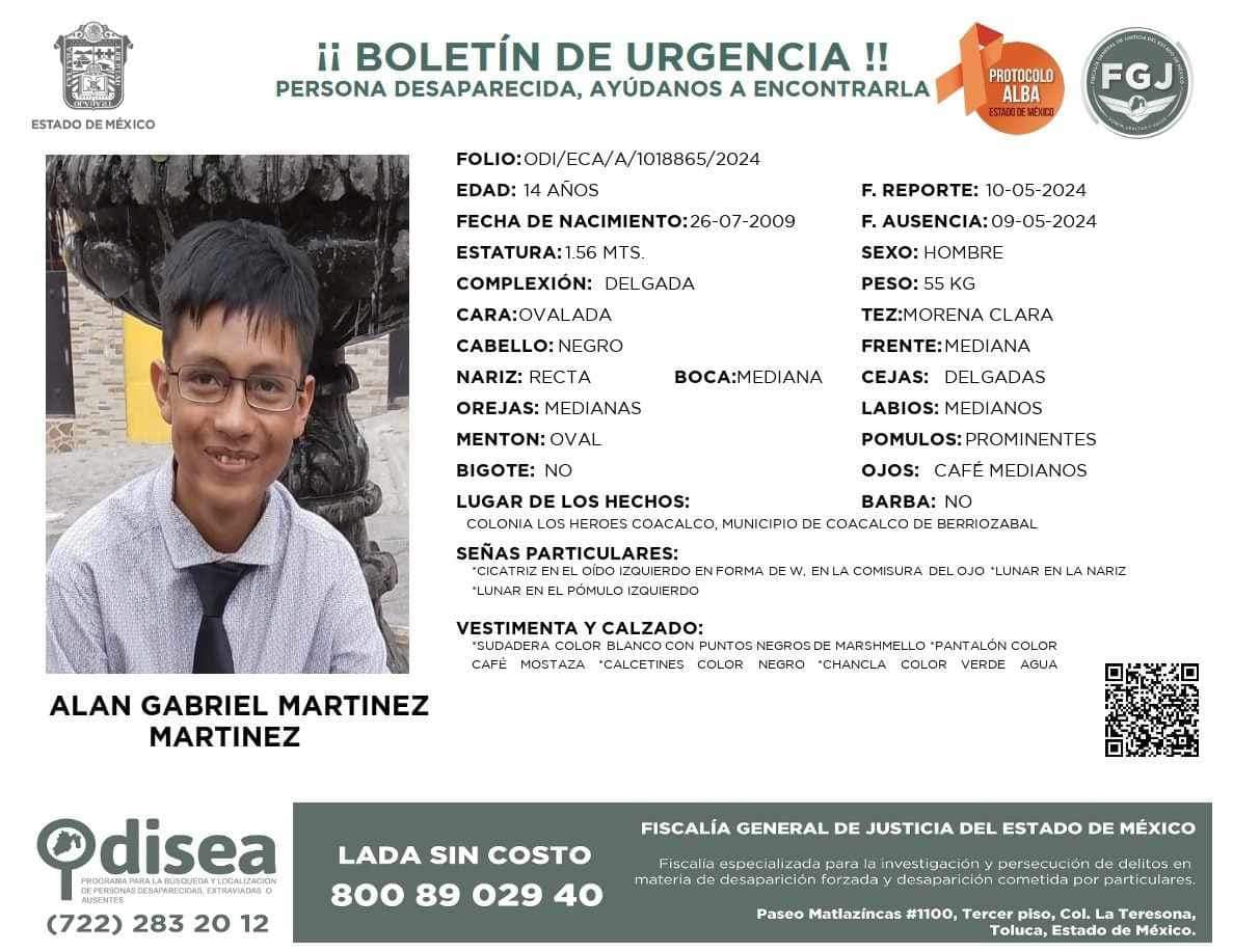 1715706634 Solicitamos tu apoyo para localizar a Alan Gabriel Martinez Martinez