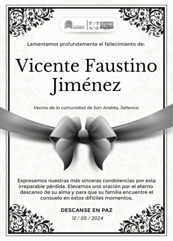 1715751241 Lamentamos el sensible fallecimiento de Vicente Faustino Jimenez quien fuera scaled