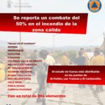 Reporte del incendio forestal activo con un 50% de avance