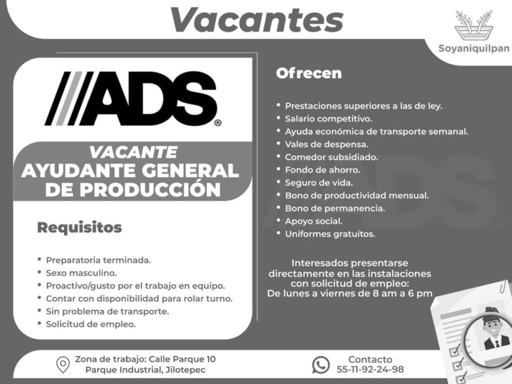 1716869204 La empresa ADS tiene disponibles las siguientes vacantes Si estas scaled