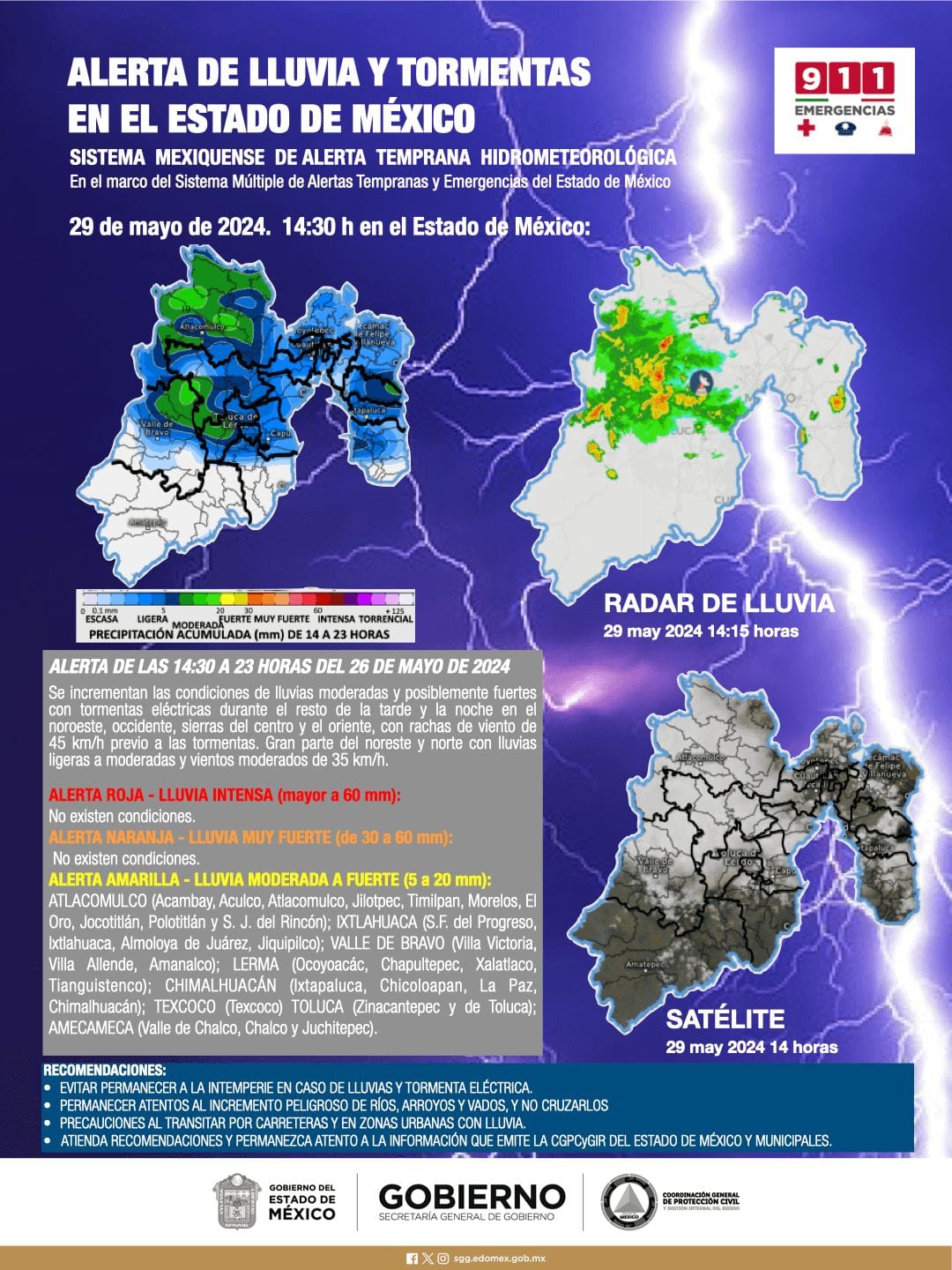 ALERTA DE LAS 1430 A 23 HORAS DEL 29 DE