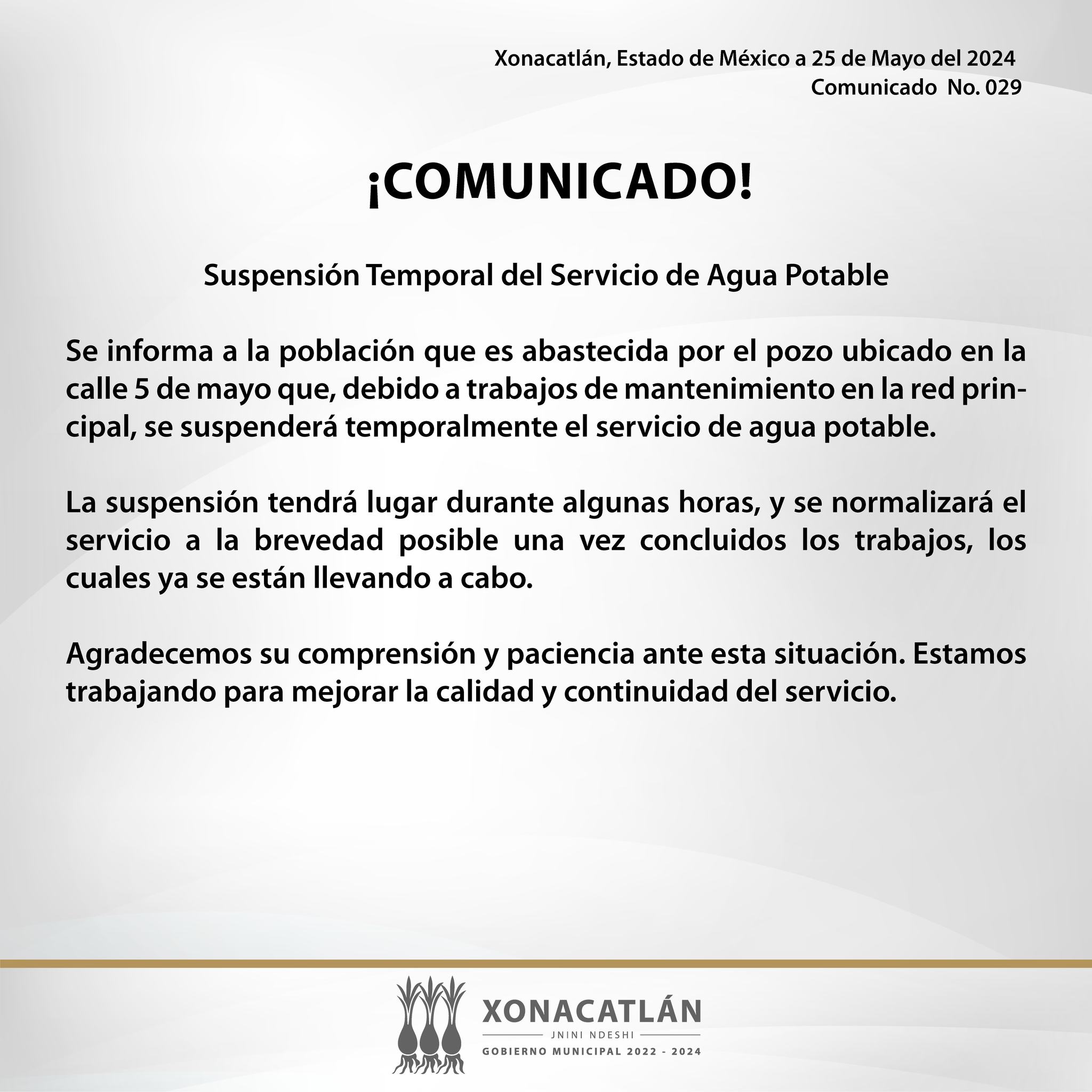 El Ayuntamiento de Xonacatlan agradece su comprension y paciencia ante