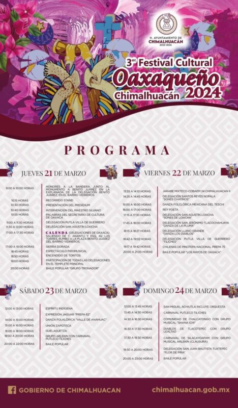 Este jueves arranca el magno “3er. Festival Cultural Oaxaqueño Chimalhuacán 202