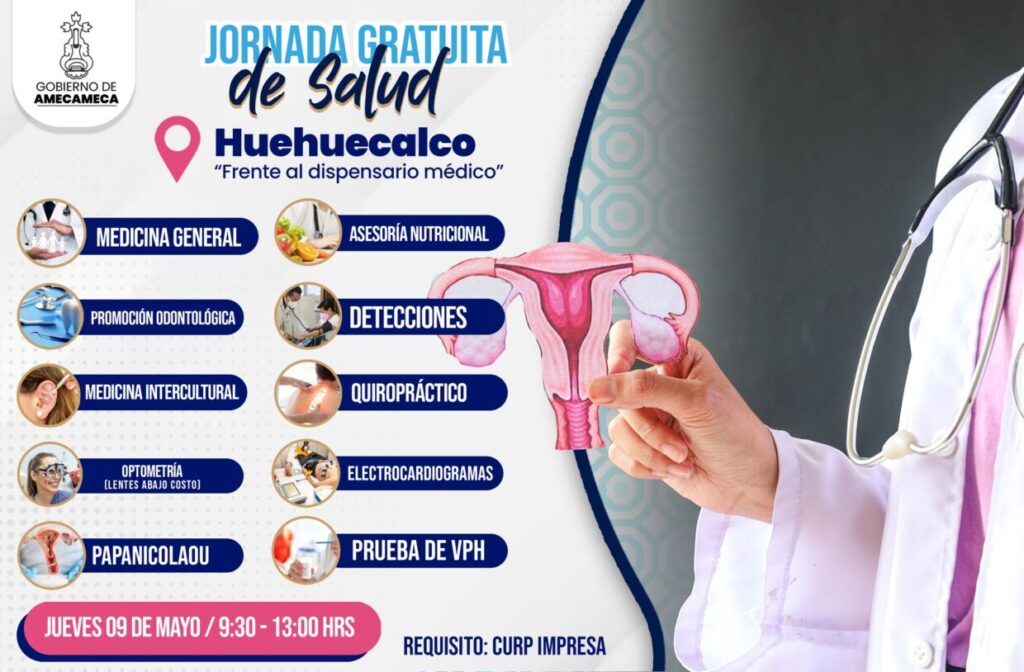 Invitamos a todos los vecinos de #Huehuecalco a la “JORNADA GRATUITA DE SALUD” q