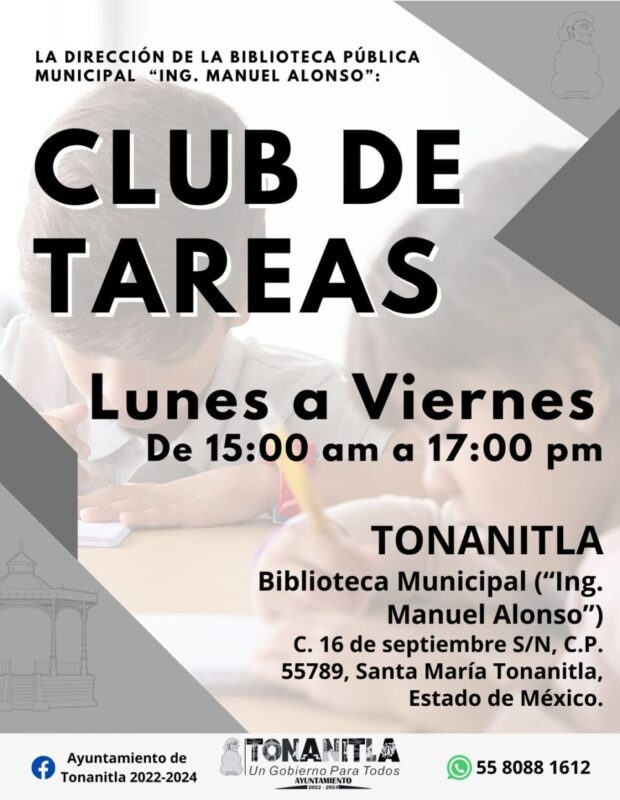 La Biblioteca Municipal “Ing. Manuel Alonso” te invita al “Club de Tareas” los d