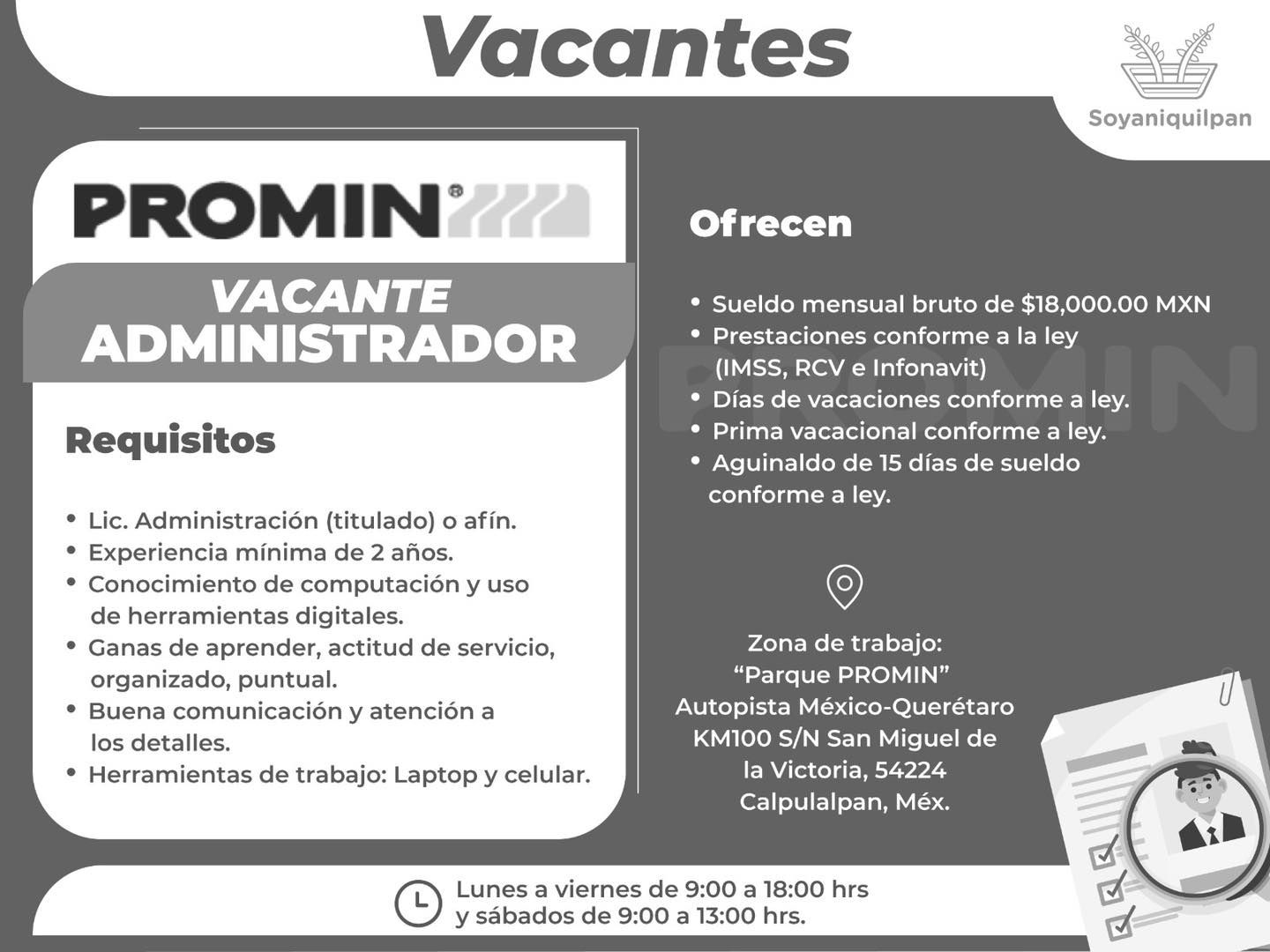 La empresa PROMIN se encuentra ofertando la siguiente vacante Si