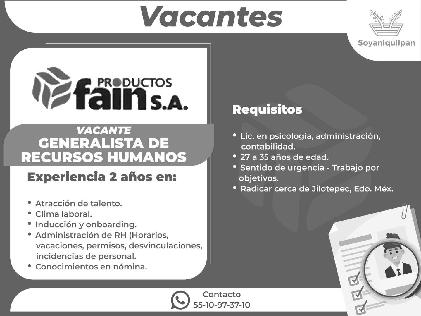 La empresa Productos Fain SA tiene disponible la siguiente vacante