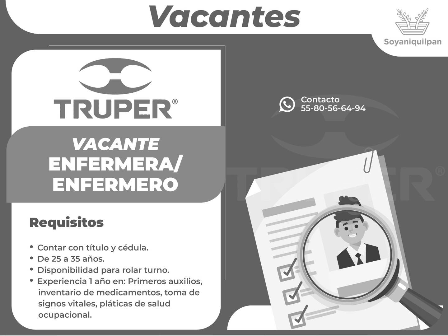 La empresa Truper busca Enfermerao si estas interesadao y cumples