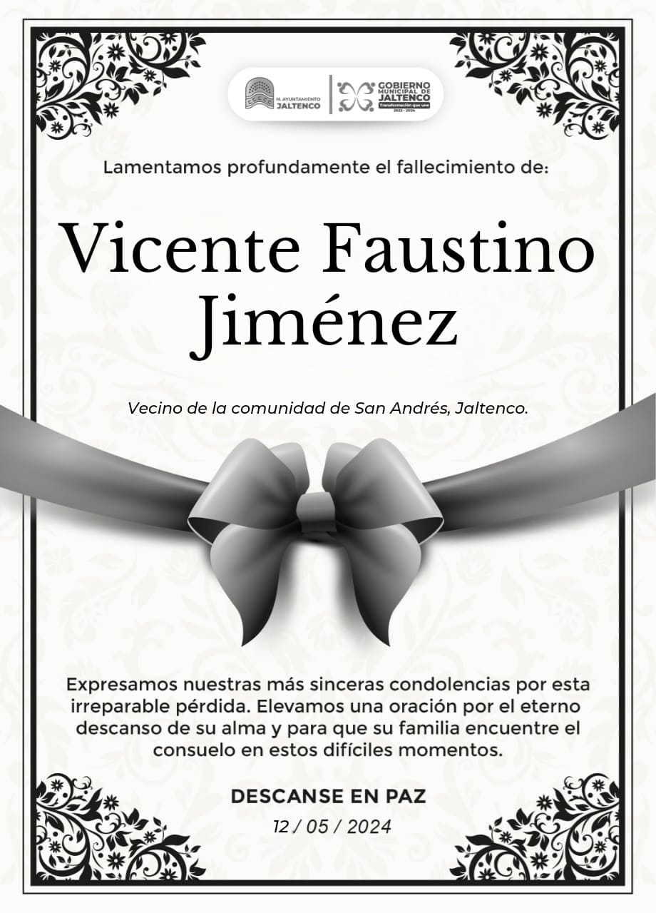 Lamentamos el sensible fallecimiento de Vicente Faustino Jimenez quien fuera