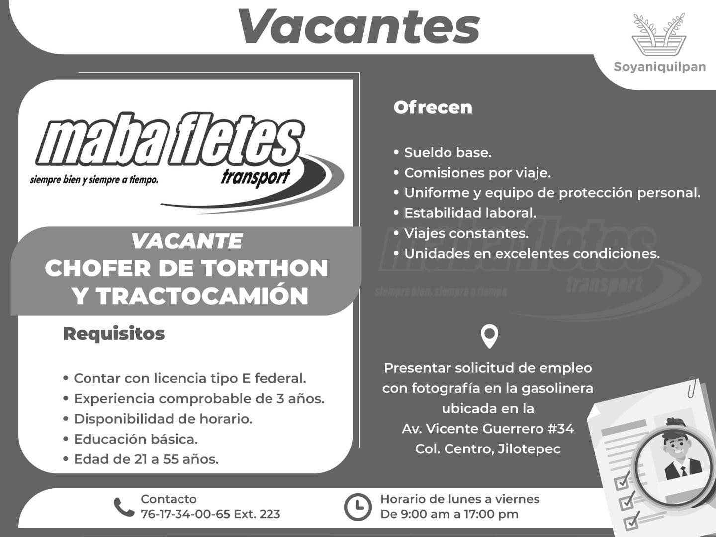 Maba Fletes Grupo cuenta con la siguiente vacante disponible para