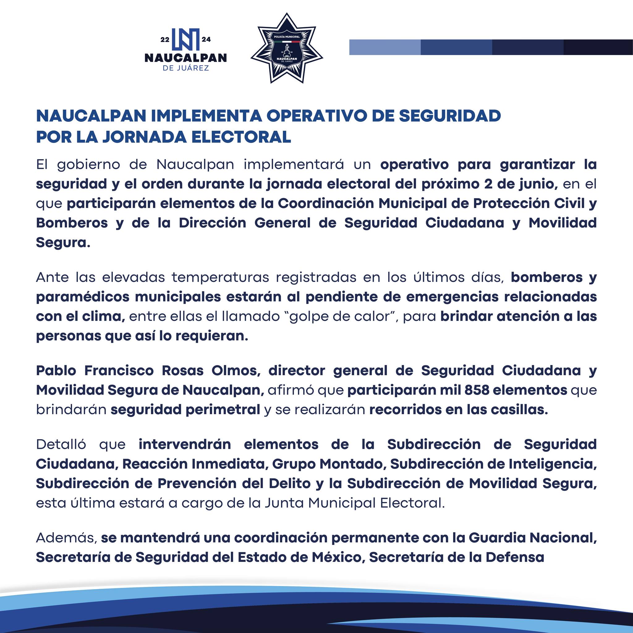 Operativo de Seguridad para la Jornada Electoral en Naucalpan Este