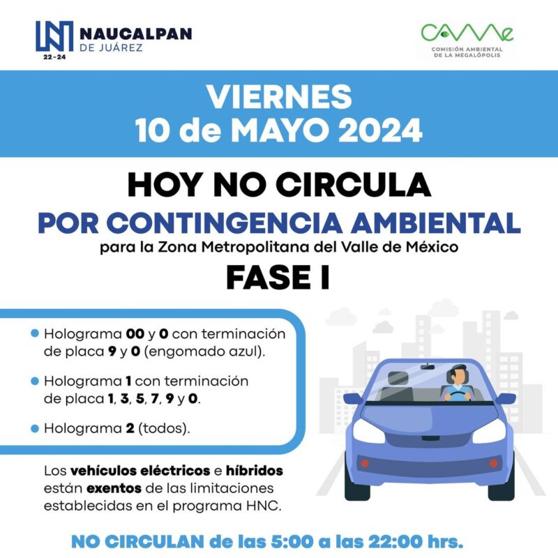 Restricciones vehiculares para el 10 de mayo