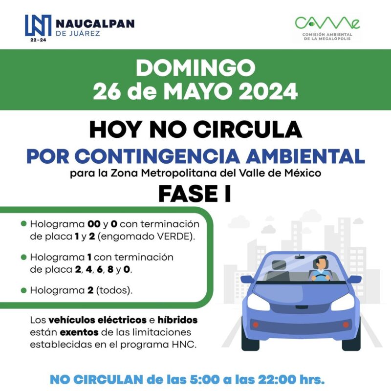 Restricciones vehiculares para el 26 de mayo