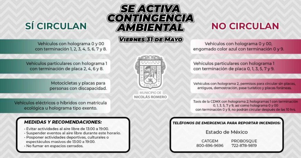 ¡Alerta! Mañana 31 de Mayo, entra en vigor contingencia ambiental. ¡No esperes m