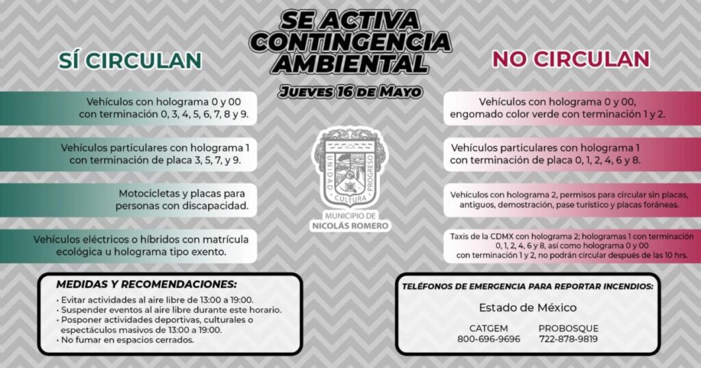 ¡Aviso! Contingencia Ambiental hoy, 16 de mayo. Toma medidas para cuidar nuestro