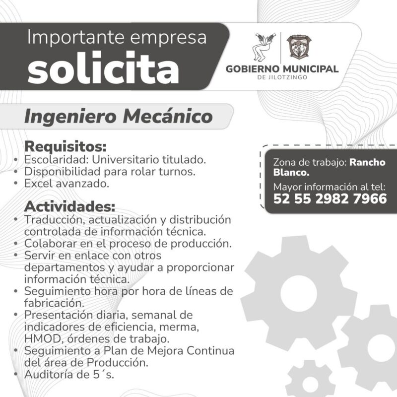 ¿Estas buscando empleo Si cumples con el siguiente perfil comunicate