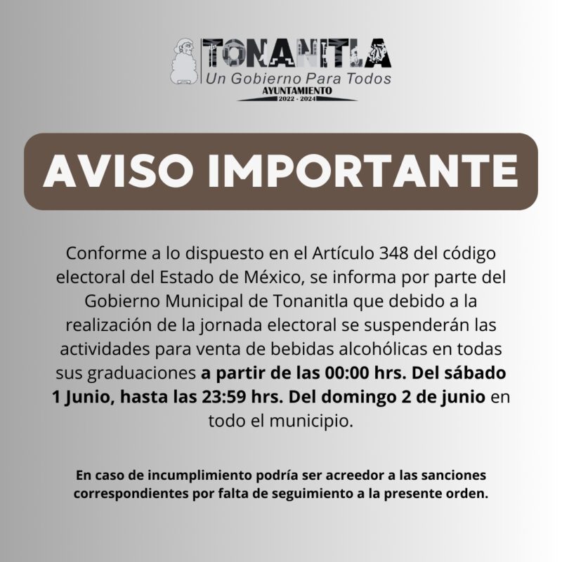 AVISO IMPORTANTE Debido a la jornada electoral de este fin