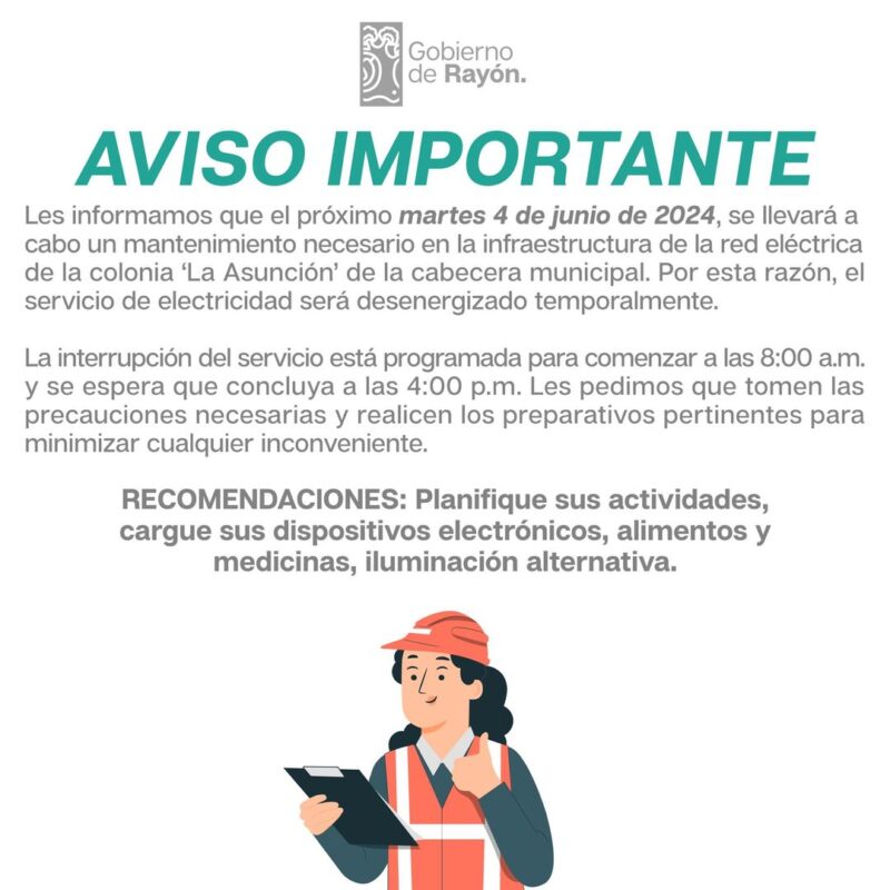 AVISO IMPORTANTE para vecinos de la colonia ‘La Asunción’ de la Cabecera Municip