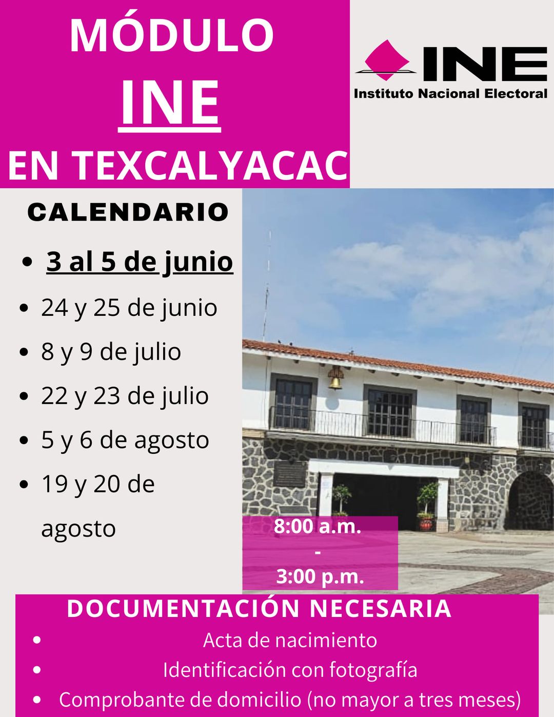 El Instituto Nacional Electoral INE estara en nuestro municipio para