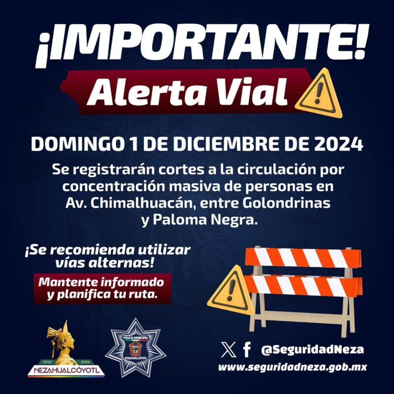 1733044999 AlertaVial Te informamos que manana domingo 01 de diciembre