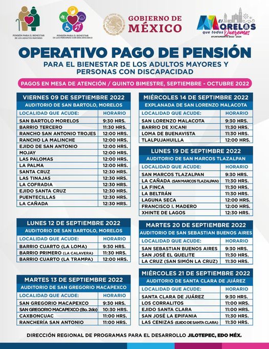 Les compartimos el calendario del Operativo de Pago de Pension