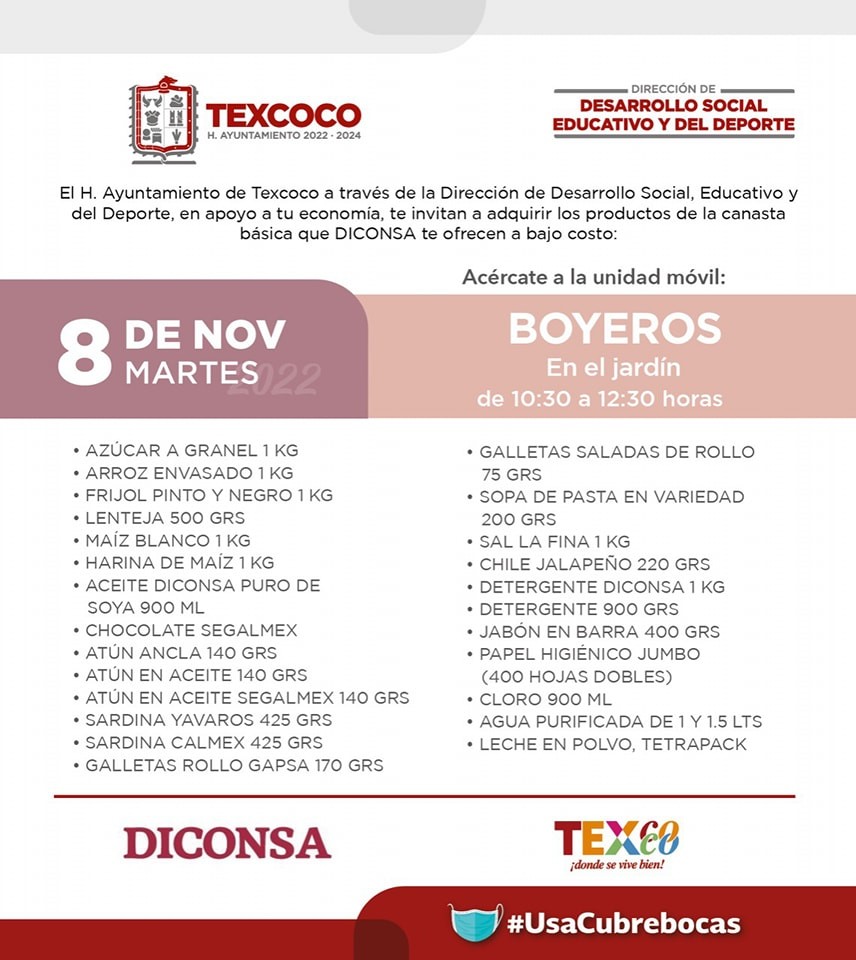 1667848516 Informacion importante El Ayuntamiento de Texcoco y DICONSA trae para