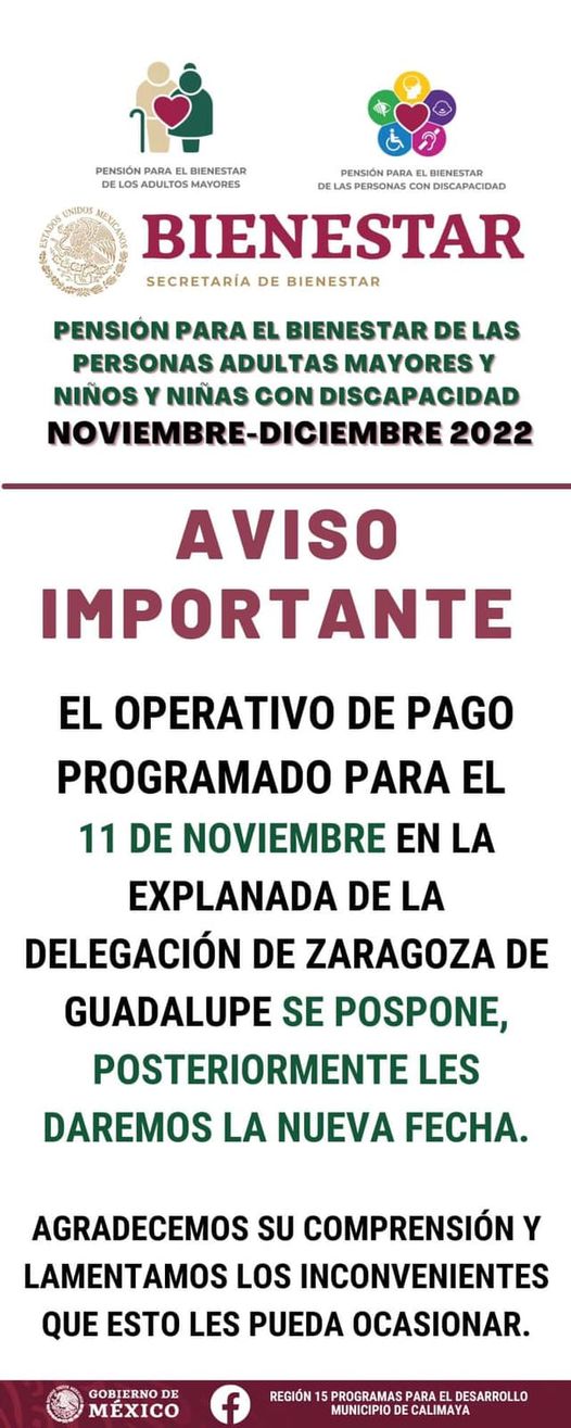 1668015143 AVISO IMPORTANTE SE POSPONE PAGO DE ZARAGOZA DE GUADALUPE