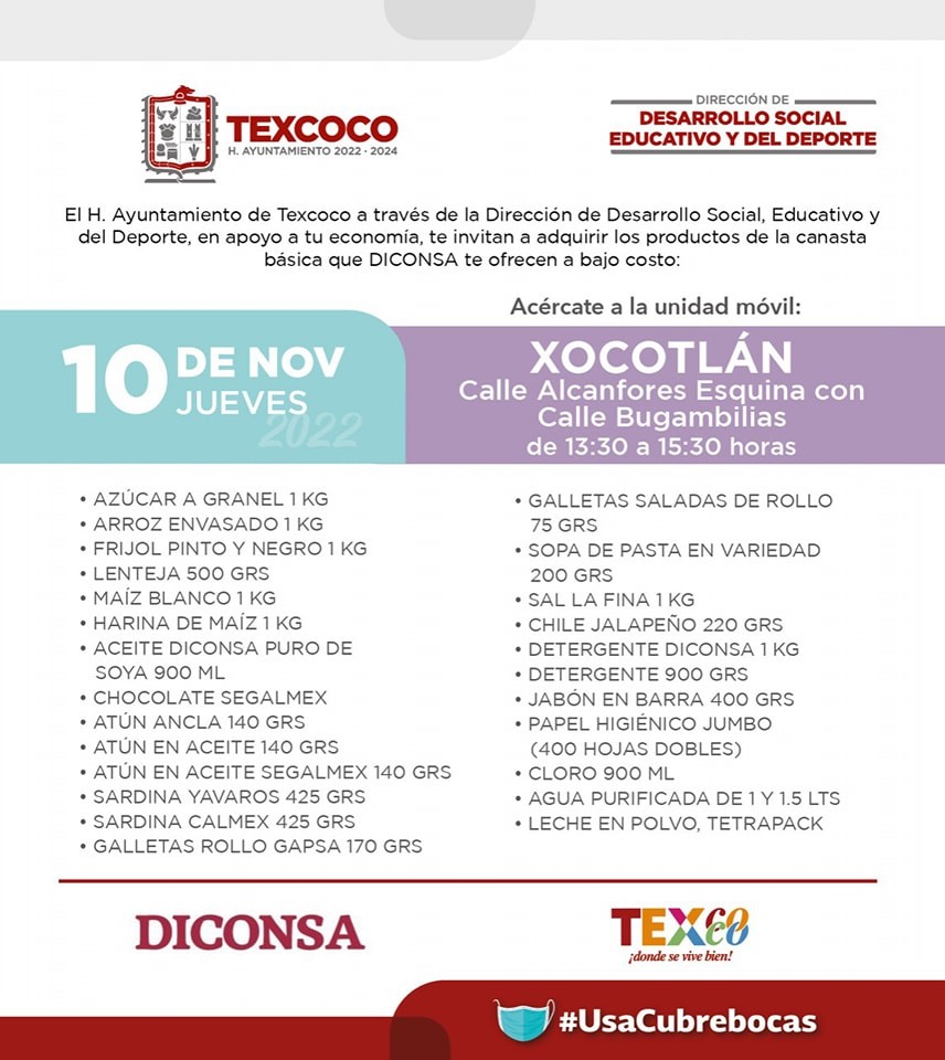Información importante El Ayuntamiento de Texcoco y DICONSA trae para ti  canas - Estado de México
