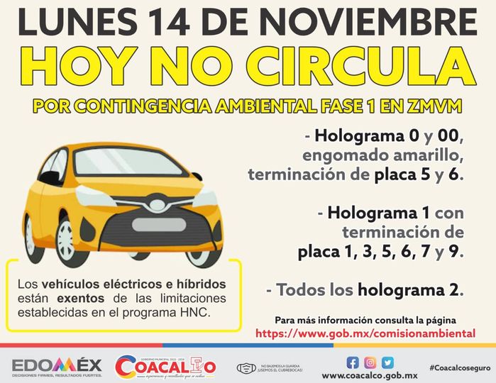 1668435460 HoyNoCircula por Contingencia Ambiental Fase I en la ZMVM para