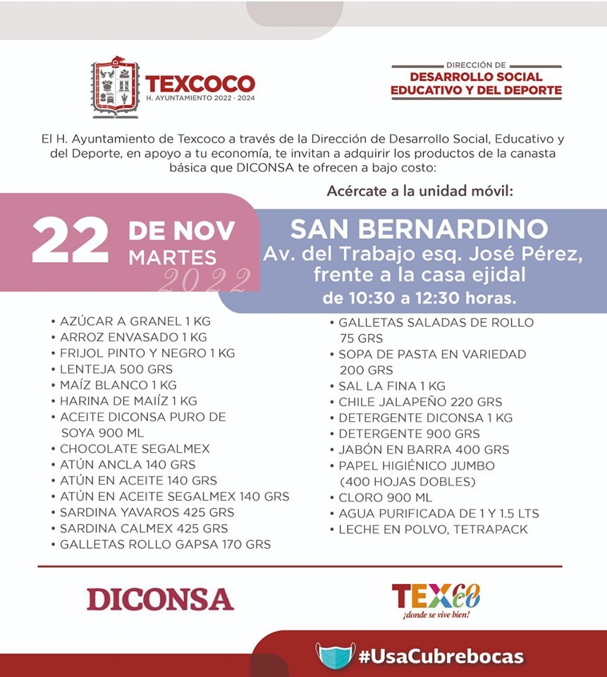 1669061608 Informacion importante El Ayuntamiento de Texcoco y DICONSA trae para