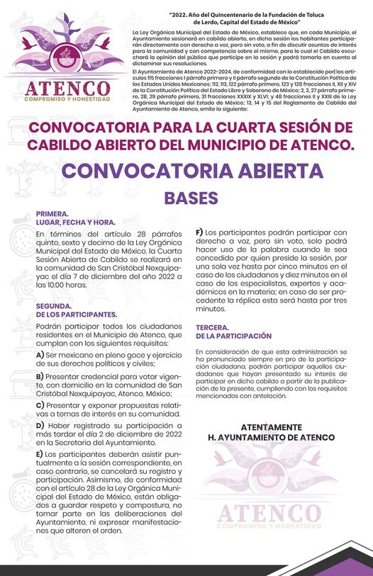 1669214829 El Gobierno Municipal de Atenco CONVOCA a toda la comunidad