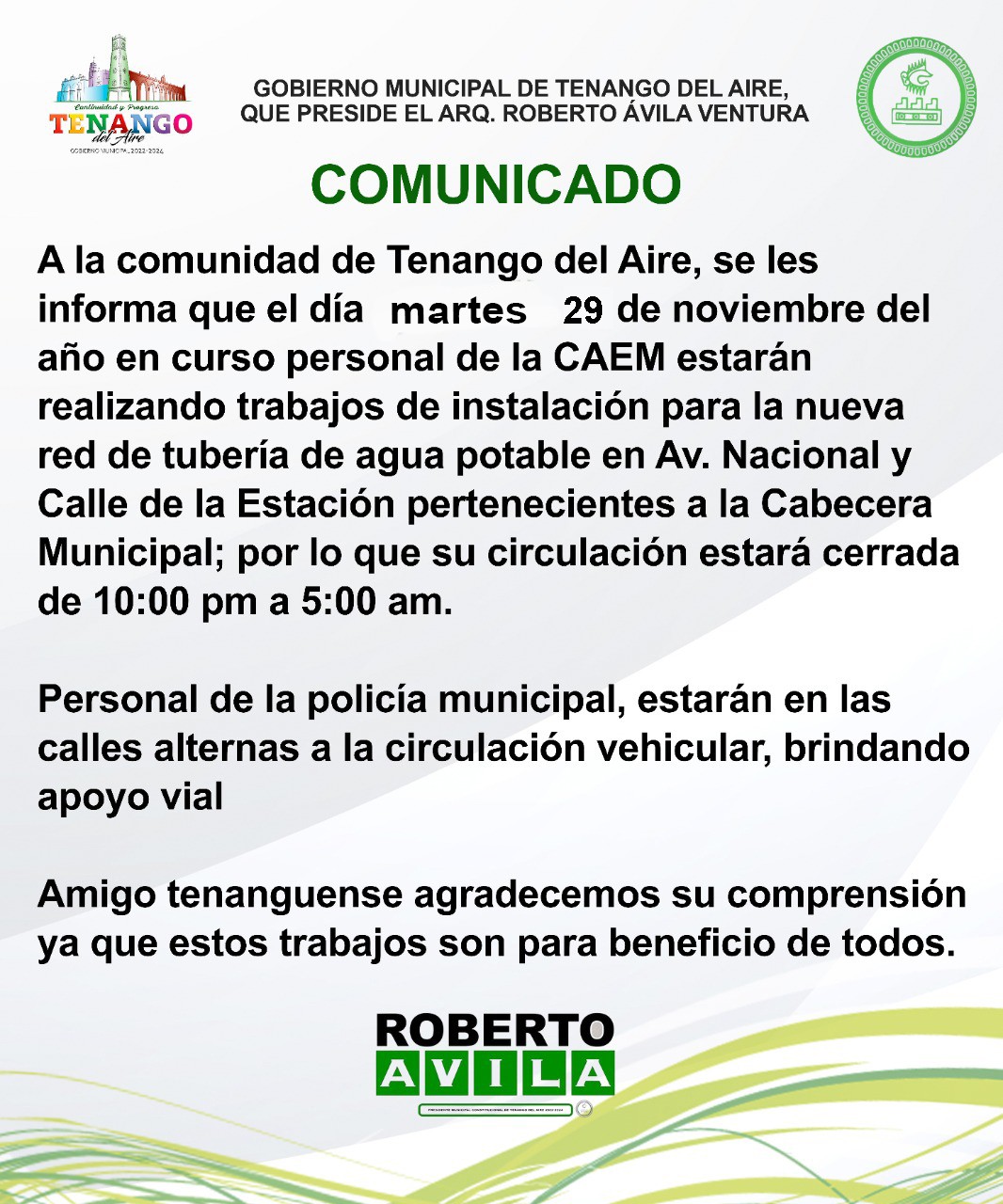 1669833343 218 Atento comunicado para la comunidad de Tenango del Aire