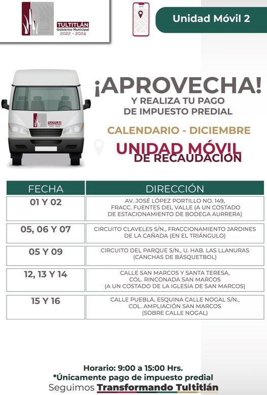 1669837243 Te informamos donde estara ubicada la UnidadeMovil de recaudacion en