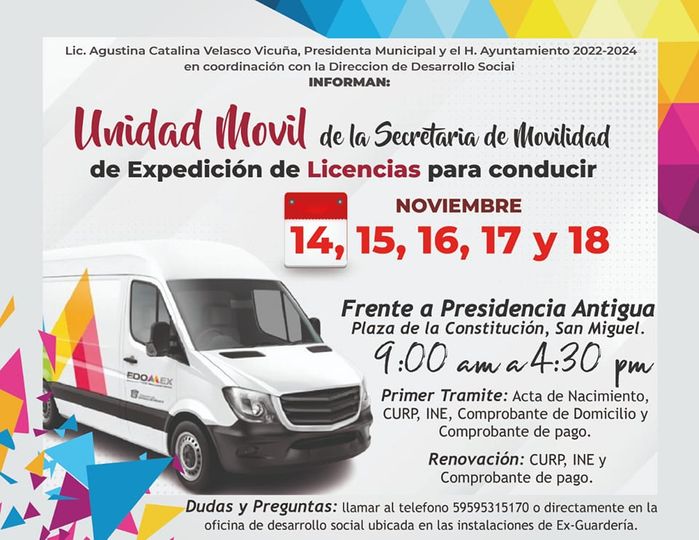 ¡ATENCION LA UNIDAD MOVIL DE LICENCIAS LLEGARA A CHICONCUAC