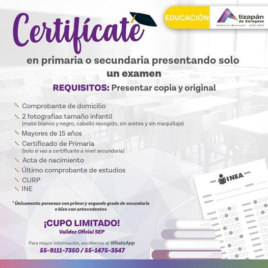 ¡Certificate en primaria o secundaria presentando solo un examen Consulta