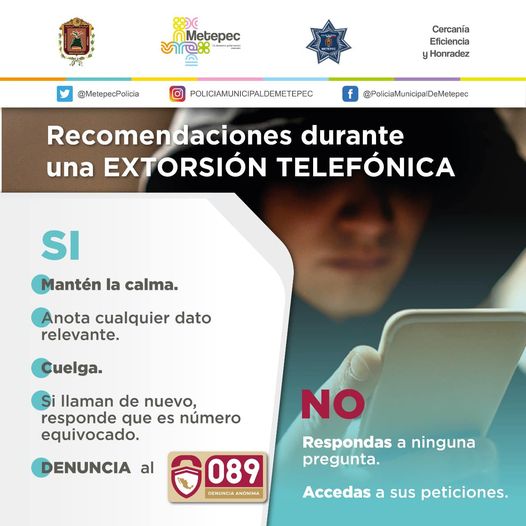 ¿qué Hacer En Caso De Una Extorsión Telefónica Estado De Méxicoemk 1890