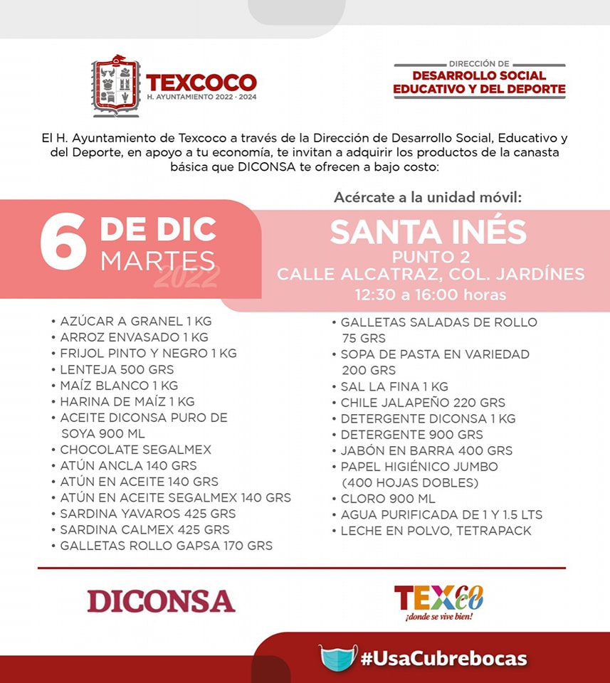 1670272696 164 Informacion importante El Ayuntamiento de Texcoco y DICONSA trae para