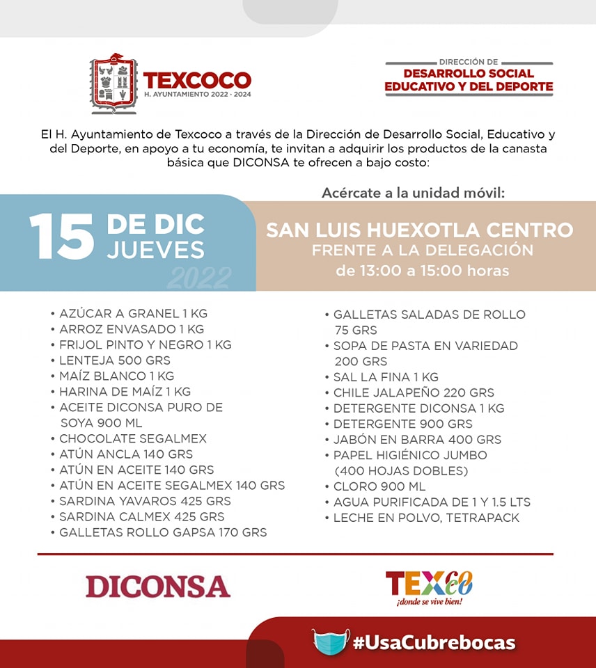 1671046166 987 Informacion importante El Ayuntamiento de Texcoco y DICONSA trae para