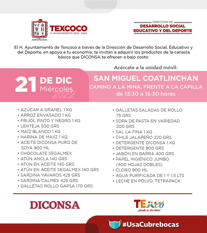 1671563645 708 Informacion importante El Ayuntamiento de Texcoco y DICONSA trae para