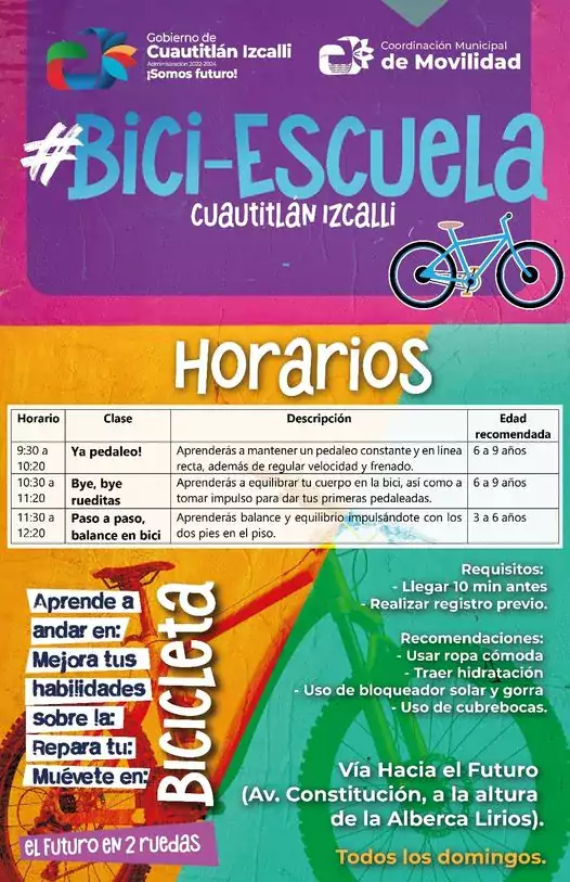 Conoce los horarios de la Bici Escuela de acuerdo a las jpg